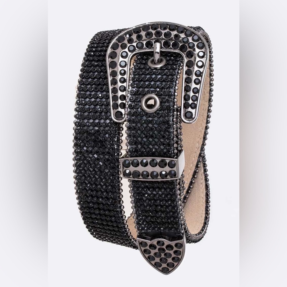 Black & Silver Genuine Leather Crystal Fashion Belt